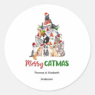 Personalised Cat Christmas Tree Cat Lover Classic Round Sticker