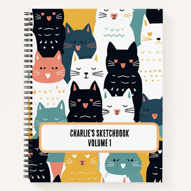Personalised Cat Crowd Sketchbook Notebook (Front)