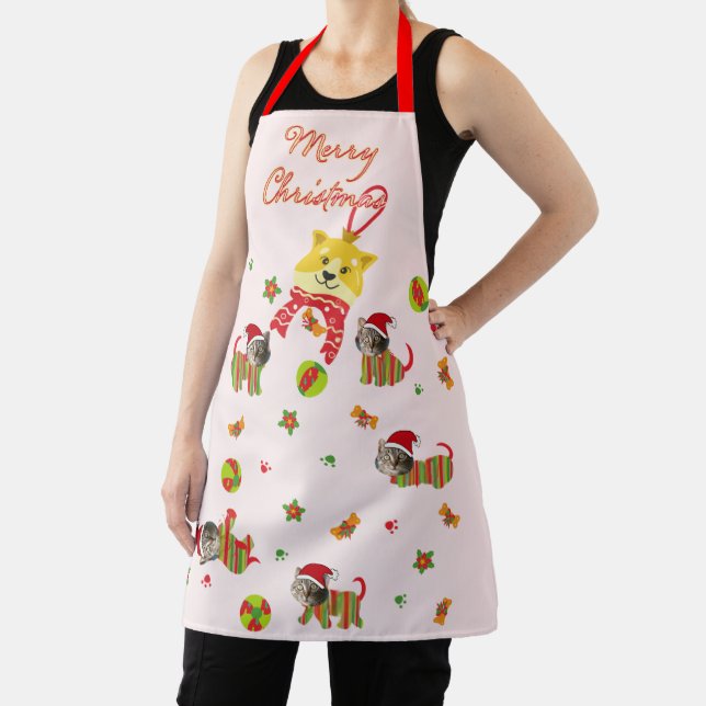 Personalised Cat Face Christmas Apron (Insitu)