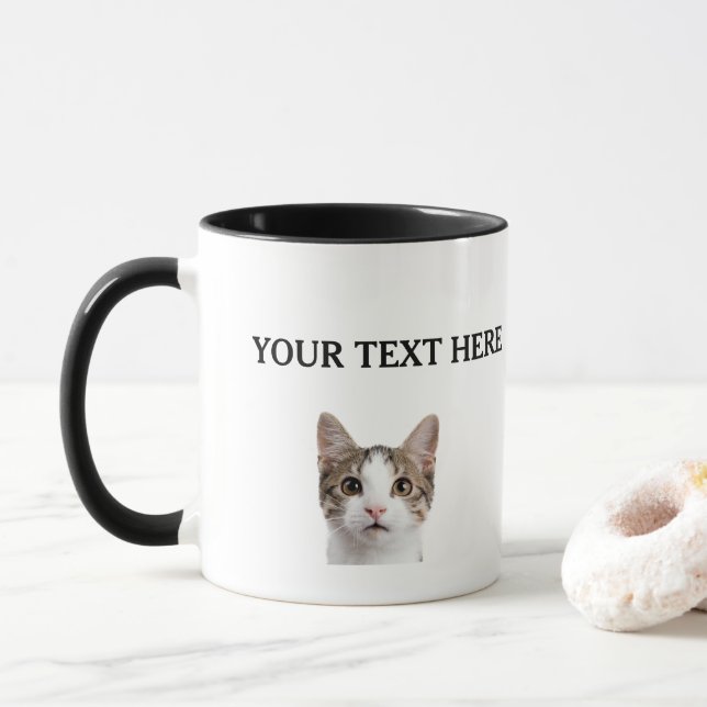 Personalised Cat Face Name Pet Lover Owner Mug (With Donut)
