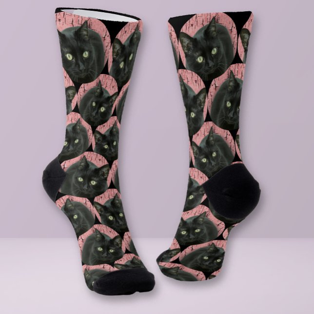 Personalised cat face photo Black Cute Fun Pet Socks (Creator Uploaded)