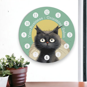 Personalised Cat Grooming Salon  Large Clock