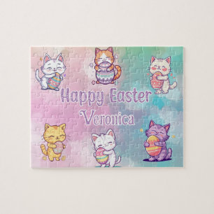 Personalised Cat Happy Easter Jigsaw Puzzle