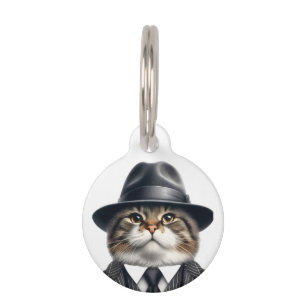Personalised Cat in Suit Tie Jacket Hat Pet Tag
