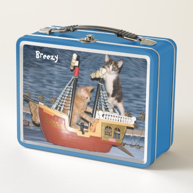 Personalised Cat / Kitten Pirates Metal Lunch Box (Front)