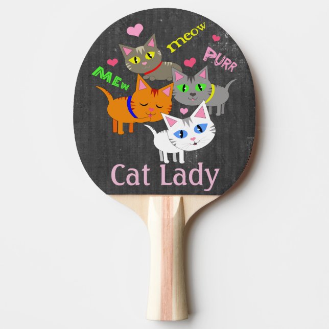 Personalised Cat Lady Cat Lover Ping Pong Paddle (Front)