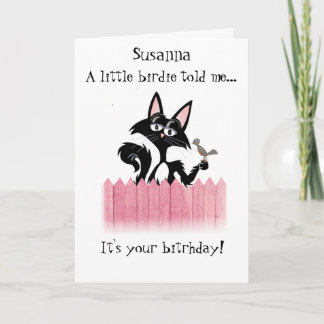 personalised cat little birdie told me... birthday card