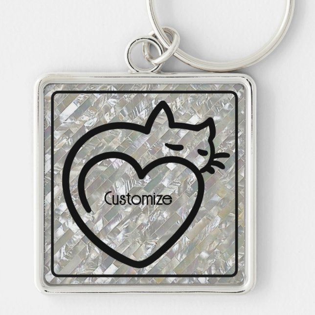 Personalised Cat Love Black Logo  Key Ring (Front)