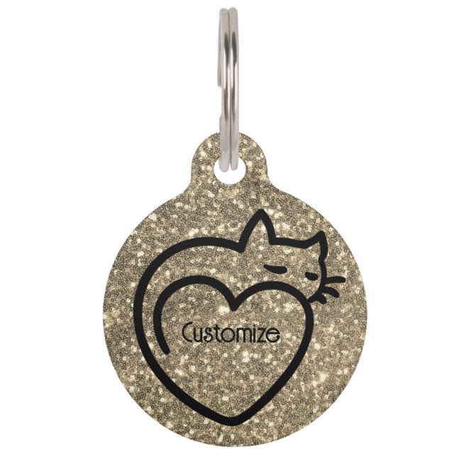 Personalised Cat Love Gold Black Logo Pet Tag (Front)