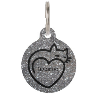 Personalised Cat Love Silver Black Logo Pet Tag