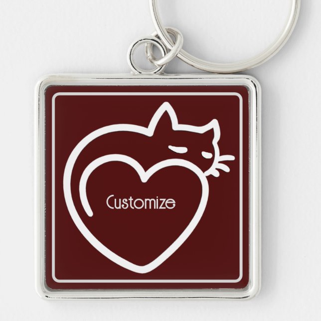 Personalised Cat Love White Logo  Key Ring (Front)