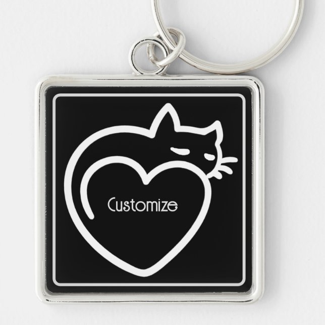 Personalised Cat Love White Logo Key Ring (Front)