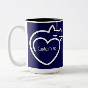 Personalised Cat Love White Logo  Two-Tone Coffee Mug