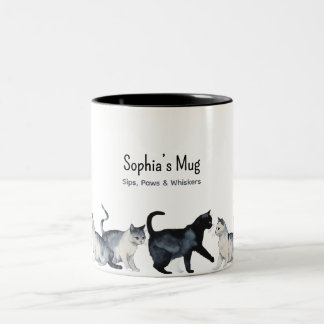 Personalised Cat Lover – Cute Black & Grey Cat Two-Tone Coffee Mug
