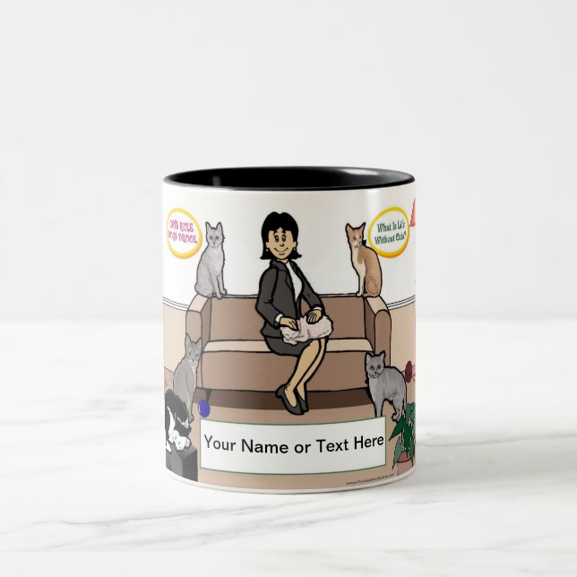 Personalised Cat Lover - Female Cartoon  Two-Tone Coffee Mug (Center)