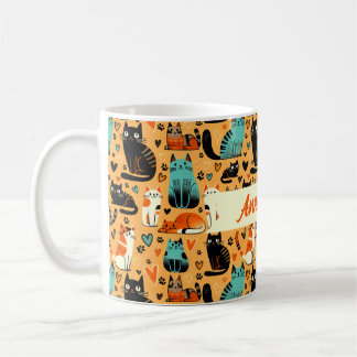 Personalised Cat Lover Name Seam Mug, 11 oz Coffee Mug