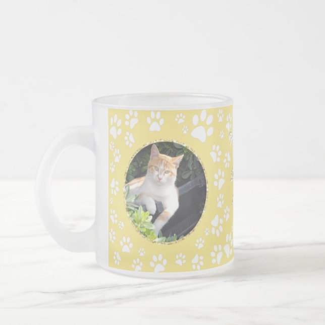 Personalised Cat Memorial Mug Paw Prints Yellow (Left)