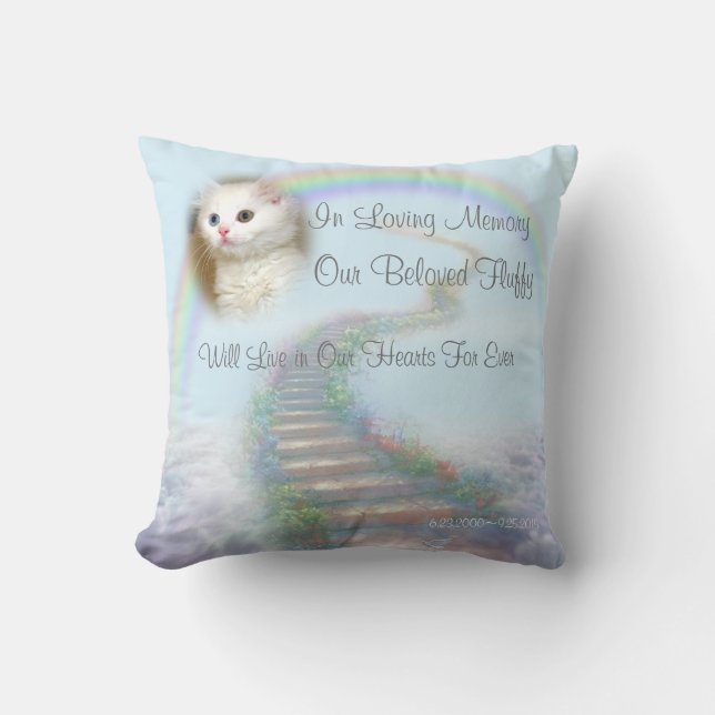 Personalised Cat Memorial Stairway to Heaven Cushion (Front)
