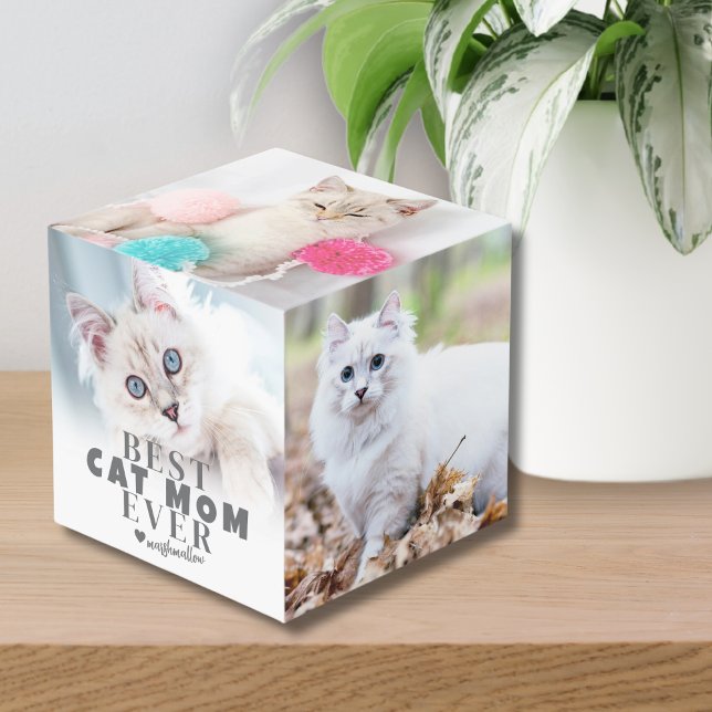 Personalised Cat Mum Pet Photo Cube (Personalized Cat Mom Keepsake Pet Photo cube)