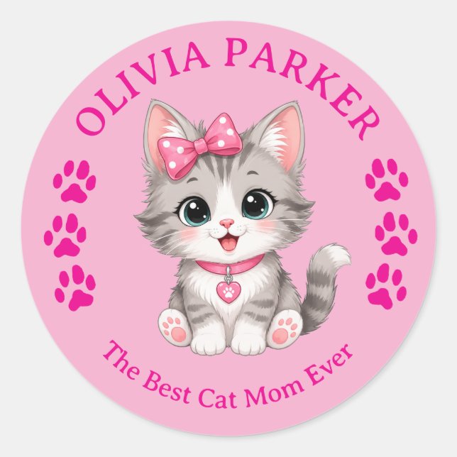 Personalised Cat Mum Sticker with Custom Name  (Front)