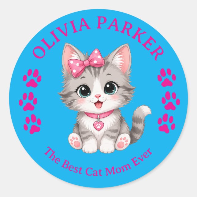Personalised Cat Mum Sticker with Custom Name  (Front)