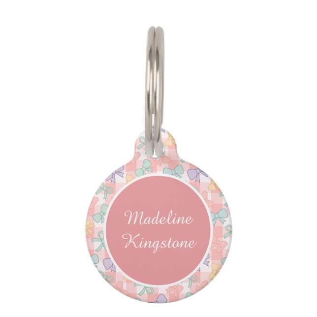 Personalised Cat Name Tag Pastel Bows Cute (Front)