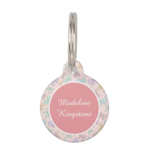 Personalised Cat Name Tag Pink with Pastel Bows