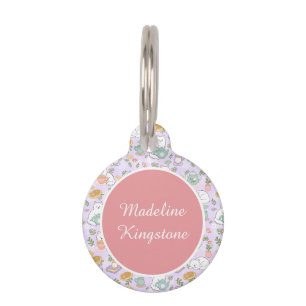 Personalised Cat Name Tag Purple Tea Service