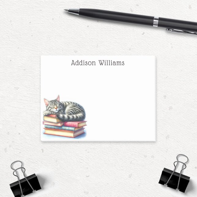 Personalised Cat Nap on Stack of Books Post-it Notes (Creator Uploaded)