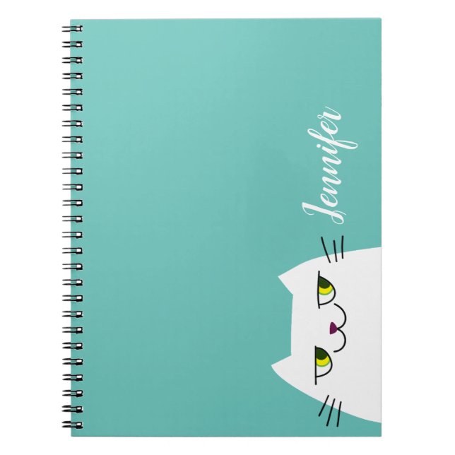 Personalised Cat Notebook Minimal Teal Cute (Front)