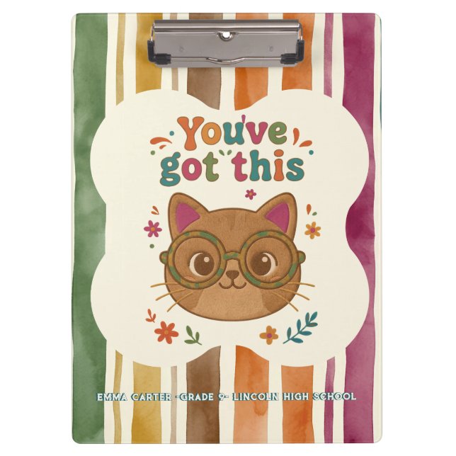 Personalised Cat Notebook | School Journal Clipboard (Front)