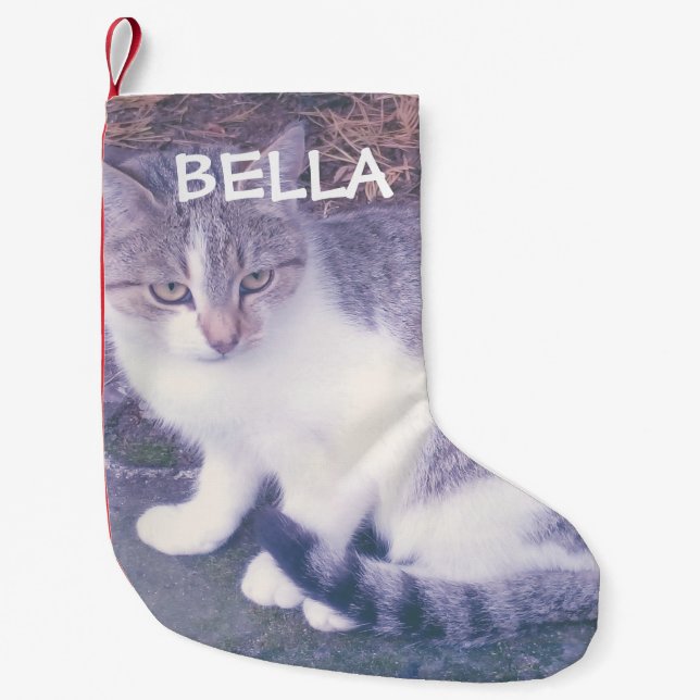 Personalised cat or dog pet photo custom Holiday Small Christmas Stocking (Front)