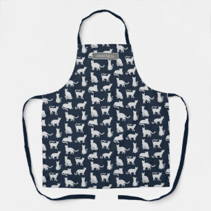 Personalised Cat Pattern Navy Blue Apron