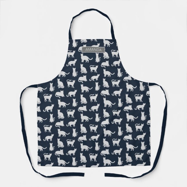Personalised Cat Pattern Navy Blue  Apron (Front)