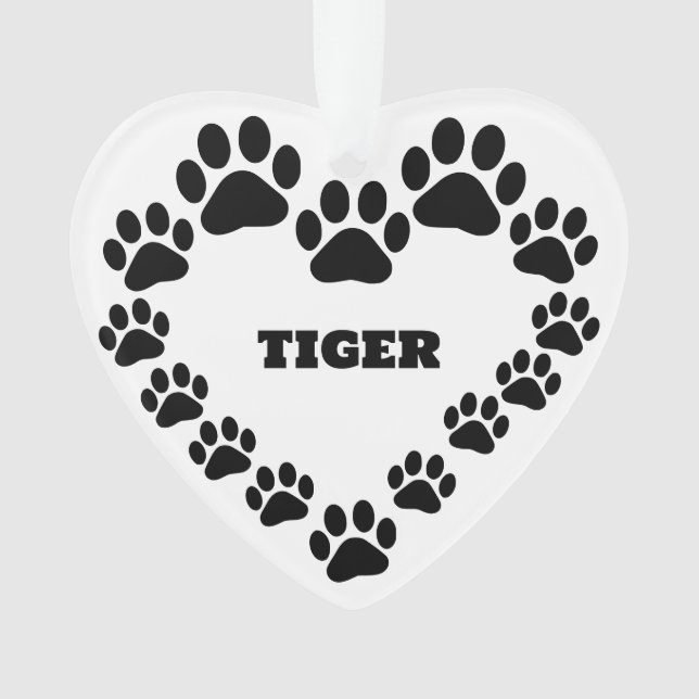 Personalised Cat Paw Print Heart Ornament (Front)