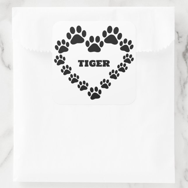 Personalised Cat Paw Print Square Shape Sticker (Bag)