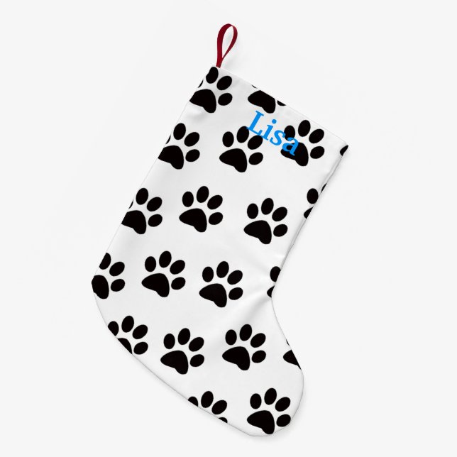 Personalised Cat Paw Prints Christmas Stocking (Front (Hanging))