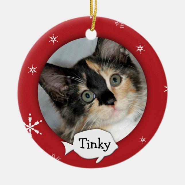 Personalised Cat/Pet Photo Holiday Ceramic Tree Decoration (Front)