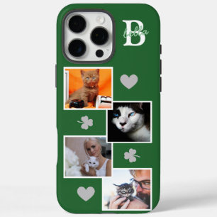 Personalised cat photo collage monogram green iPhone 16 pro max case