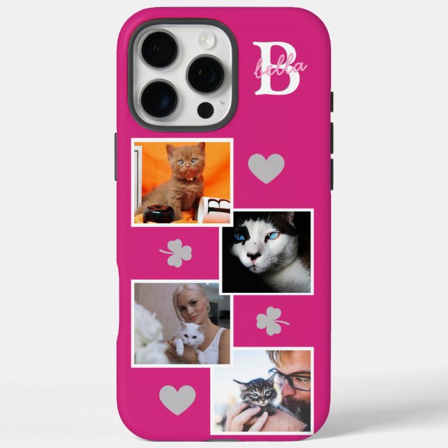 Personalised cat photo collage monogram pink Case-Mate iPhone case (Back)