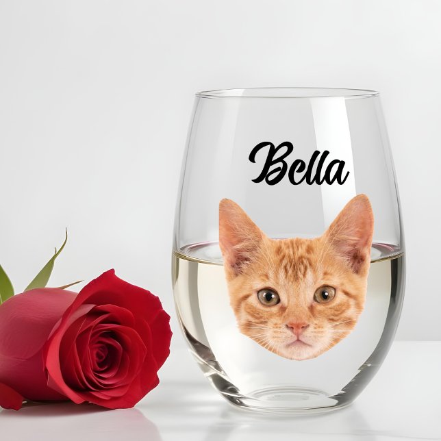 Personalised Cat Photo Custom Cat Mum Dad Gift Stemless Wine Glass (Creator Uploaded)
