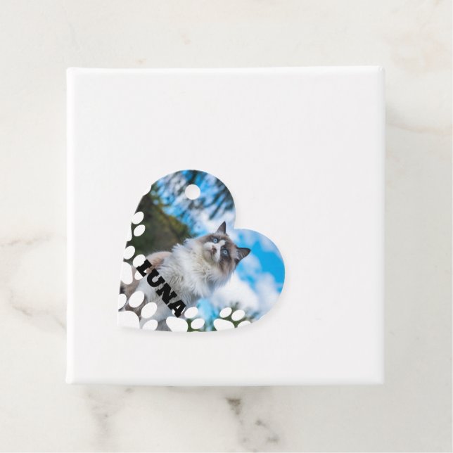 Personalised Cat Photo Favour Tag with Name (In Situ)