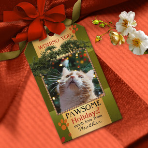 Personalised Cat Photo Happy Holidays Gift Tags