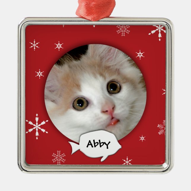 Personalised Cat Photo Holiday Metal Tree Decoration (Front)