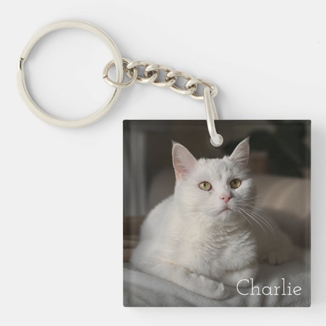Personalised Cat Photo Keepsake Key Ring (Front)