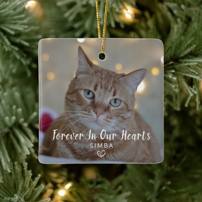 Personalised Cat Photo Pet Memorial Christmas Ceramic Ornament (Tree)