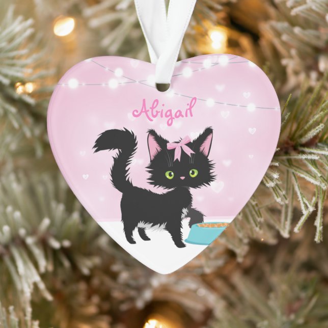 Personalised Cat Pink and White Girly Christmas Ornament (Tree)