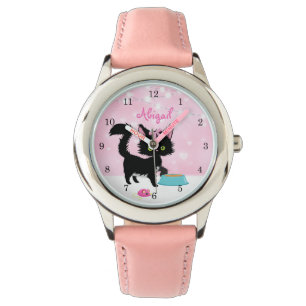 Personalised Cat Pink and White Girly Kitten Watch