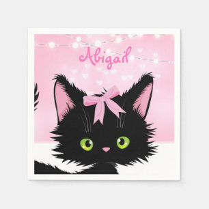 Personalised Cat Pink and White Kitten Birthday Napkin