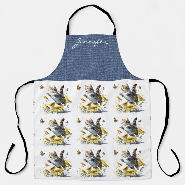 Personalised Cat Sunflower All-Over Print Apron (Front)